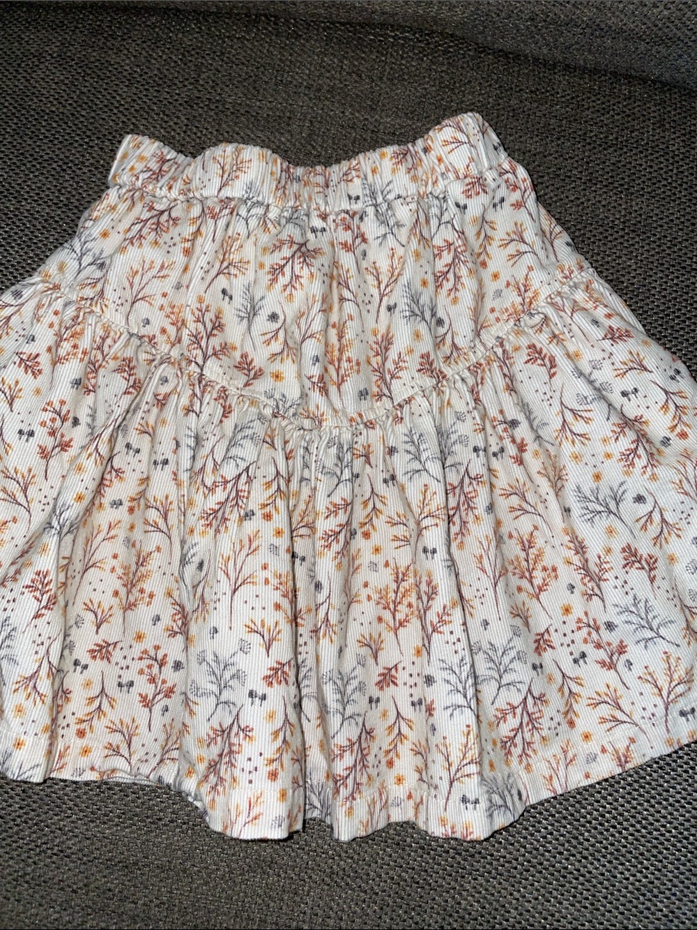 Cream Floral corduroy skirt-with Rust and Gray Sprigs